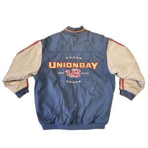 Unionbay Bomber Jacket Vintage Style Full Zip Striped Blue Beige‎ Mens XL Retro